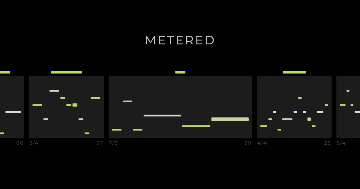 The word “metered” with what looks like a piano roll visualization beneath it.
